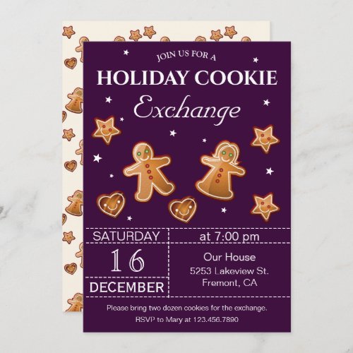 Purple Holiday Christmas Cookie Exchange Party Invitation