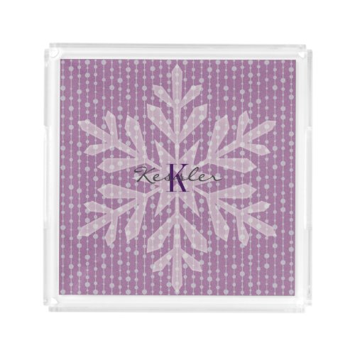 Purple Holiday Snowflake Monogram Tray