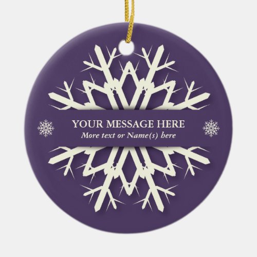 Purple Holiday Snowflake  Name and Message Photo Ceramic Ornament
