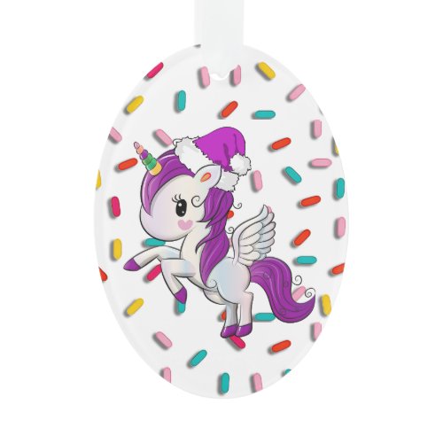 Purple Holiday Unicorn and Sprinkles Christmas Ornament