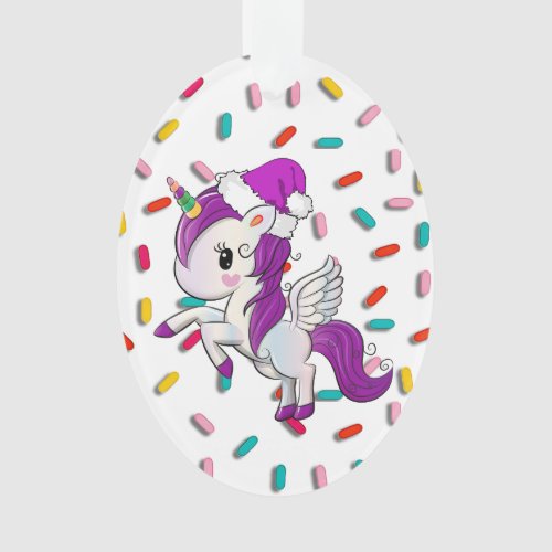 Purple Holiday Unicorn and Sprinkles Christmas Ornament