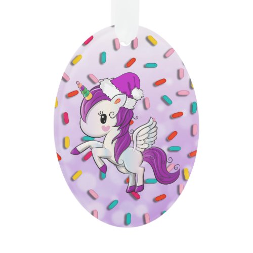 Purple Holiday Unicorn and Sprinkles Christmas Ornament
