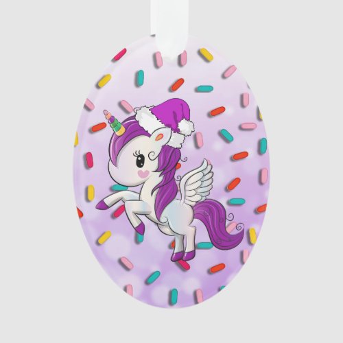 Purple Holiday Unicorn and Sprinkles Christmas Ornament