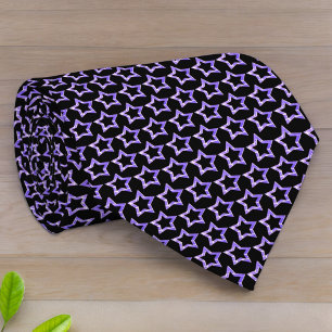 Purple Hollow Star Pattern Over Black Background Neck Tie