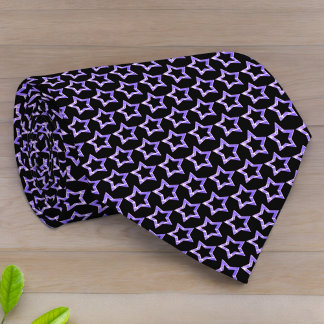  Purple Hollow Star Pattern Over Black Background Neck Tie