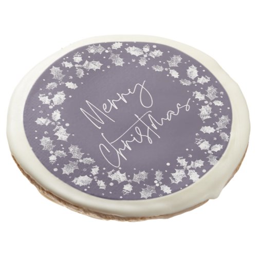 Purple Holly Wreath Merry Christmas Sugar Cookie