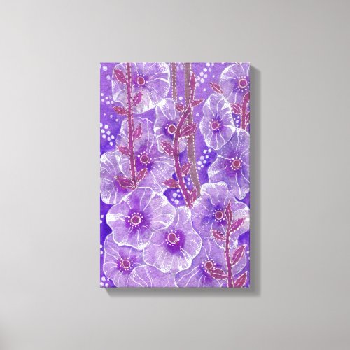 Purple Hollyhock Mallow Malva Flower Floral Art Ca Canvas Print