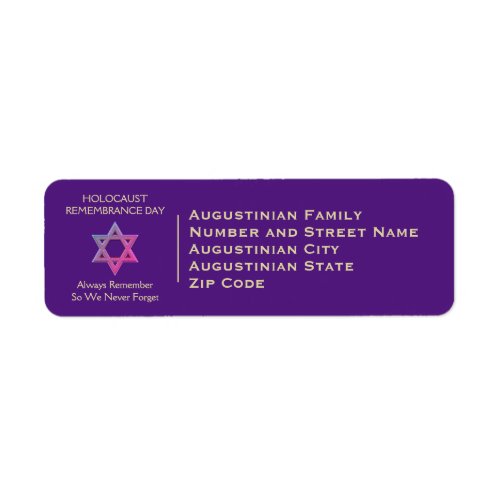 Purple Holocaust Remembrance Day Return Address Label