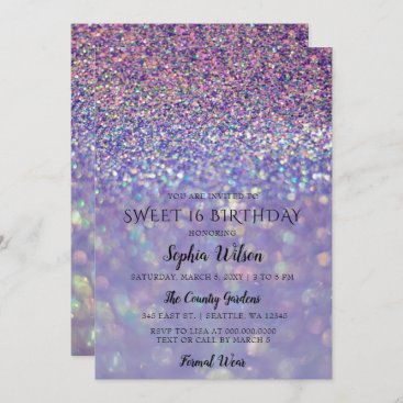 Purple Hologram Glitter Sweet 16 birthday  Invitation