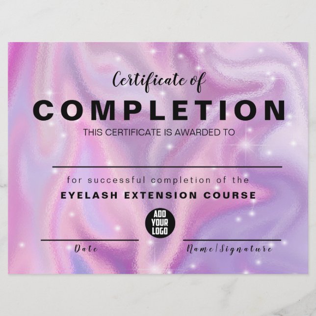 Purple Holographic Certificate of Completion (Front)