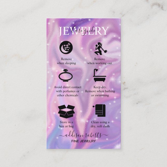 Purple Holographic Color Shift Jewelry Care    Business Card (Front)