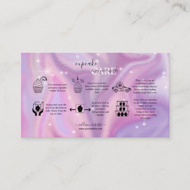 Purple Holographic Essential Cupcake Care Business Card (Front)