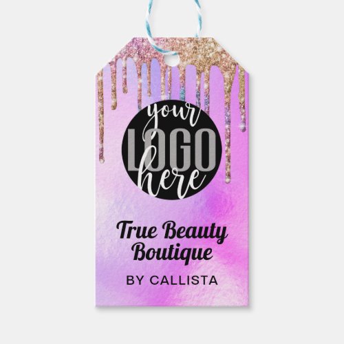Purple Holographic Glitter Drips Logo Clothing Tag