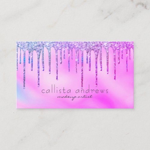 Purple Holographic Glitter Drips Makeup Artist Business Card