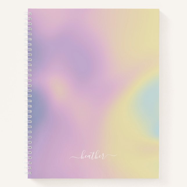 Purple Holographic Gradient Ombré Elegant Script Notebook (Front)