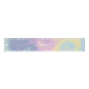 Purple Holographic Gradient Ombré Elegant Script R Ruler