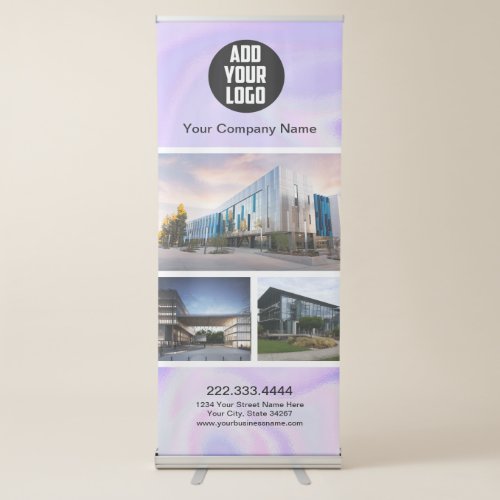 Purple holographic trade show logo business retractable banner