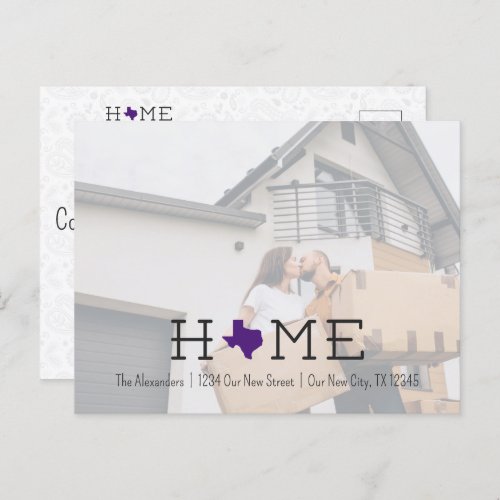 Purple HOME Texas Moving Announcement Postcard