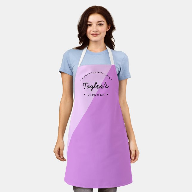 Purple Homemade with Love Personalized Kitchen Apron (Worn)