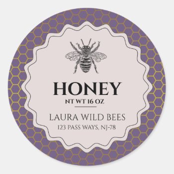 Purple Honey Bee Seller Apiarist  Vintage Gold Classic Round Sticker by tsrao100 at Zazzle
