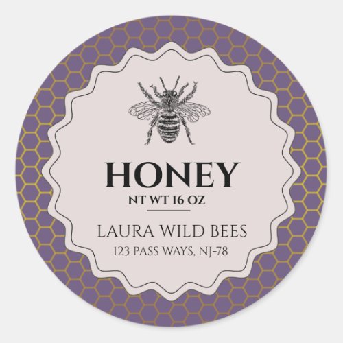 Purple Honey Bee Seller Apiarist  Vintage Gold Classic Round Sticker