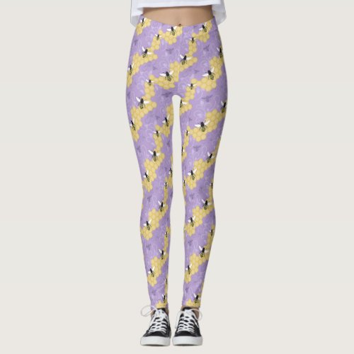 Purple Honeycomb Bee Leggings