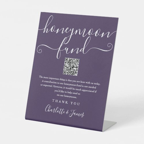 Purple Honeymoon Fund QR Code Pedestal Sign