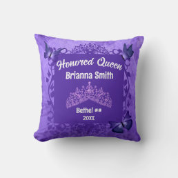 Purple Honored Queen Princess Tiara Throw Pillow