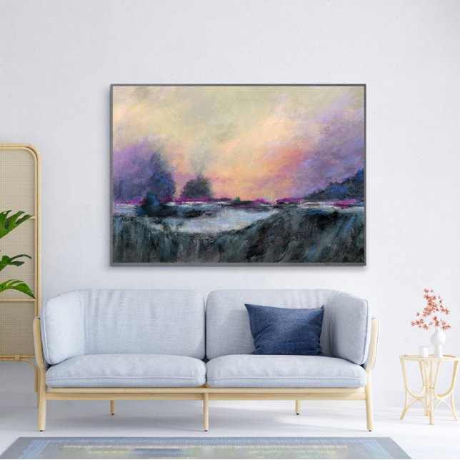 Purple Horizon Landscape Sunset Abstract Art Poster (Purple Horizon Landscape Sunset Wall Art Poster in large size. Frame is excluded in the purchase. )