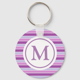 Purple Horizontal Stripes Monogram Keychain