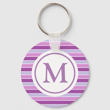 Purple Horizontal Stripes Monogram Keychain by MissMatching at Zazzle