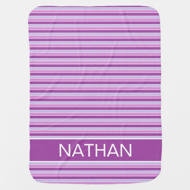 Purple Horizontal Stripes Personalised Baby Blanket (Front)