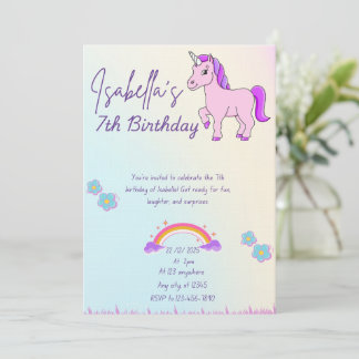 Purple horse and rainbow theme  invitation