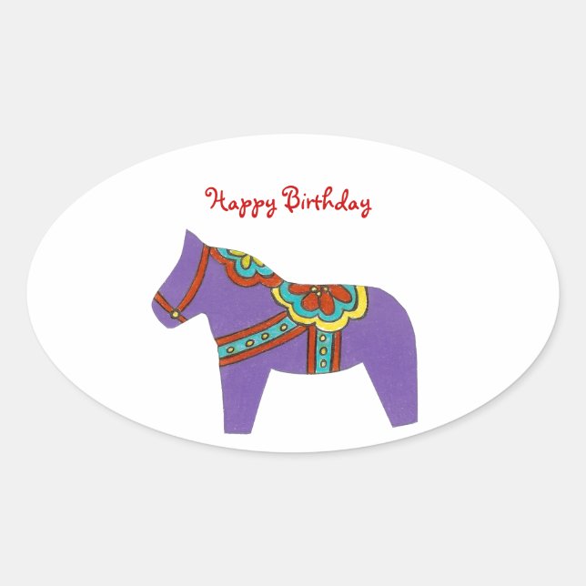 Purple Horse Birthday  Oval Sticker (Front)