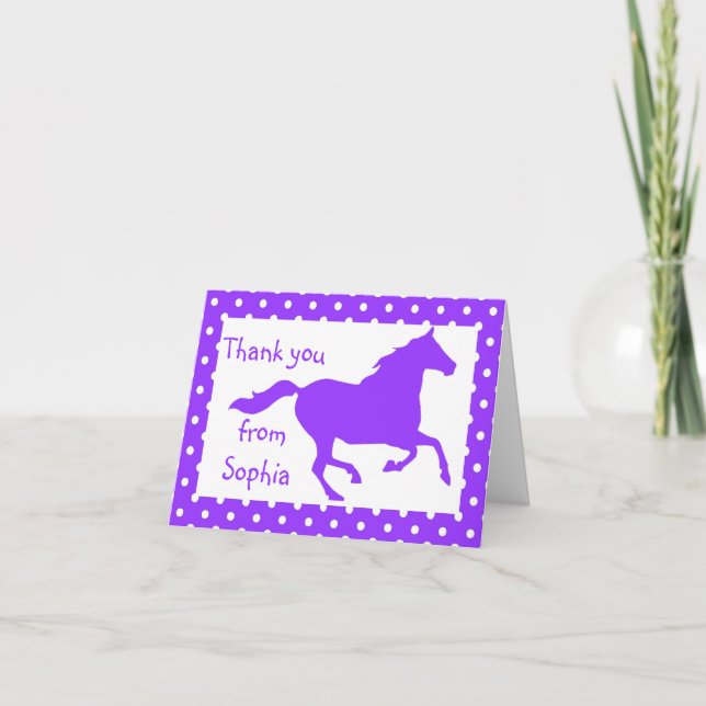 Purple Horse Birthday Thank You Note Card (Front)
