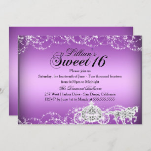 Purple Horse Carriage Princess Sweet 16 Invite