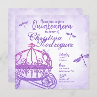 Purple Horse Carriage Quinceañera Invitation