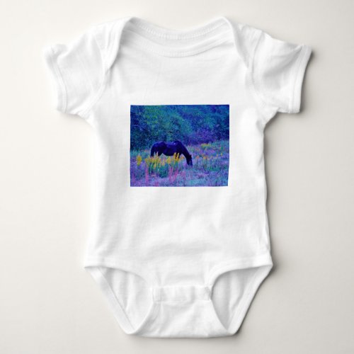 Purple Horse in Rainbow field Baby Bodysuit