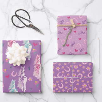 Purple Horse Lover Girl Pattern Wrapping Paper Sheets