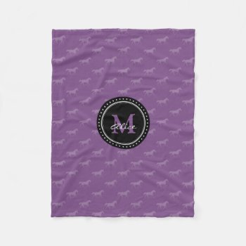Purple Horse Pattern | Monogram Fleece Blanket by BestPatterns4u at Zazzle