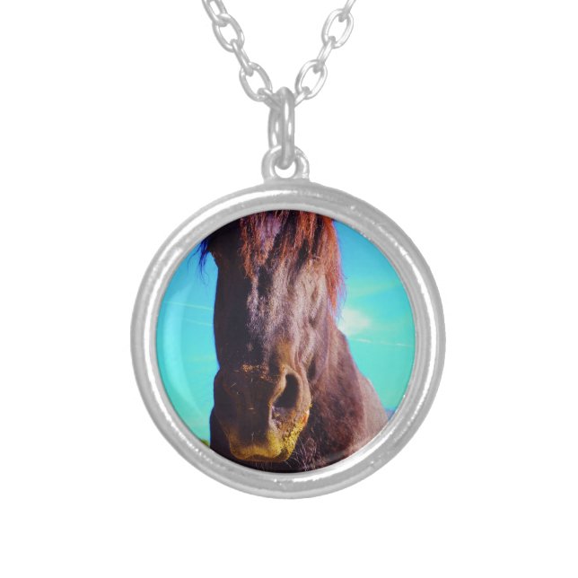 Purple Horse w/ Green Mouth Silver Plated Necklace (Front)