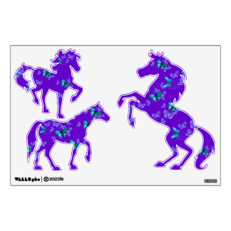 Purple Horses Blue Butterflies Wall Decal