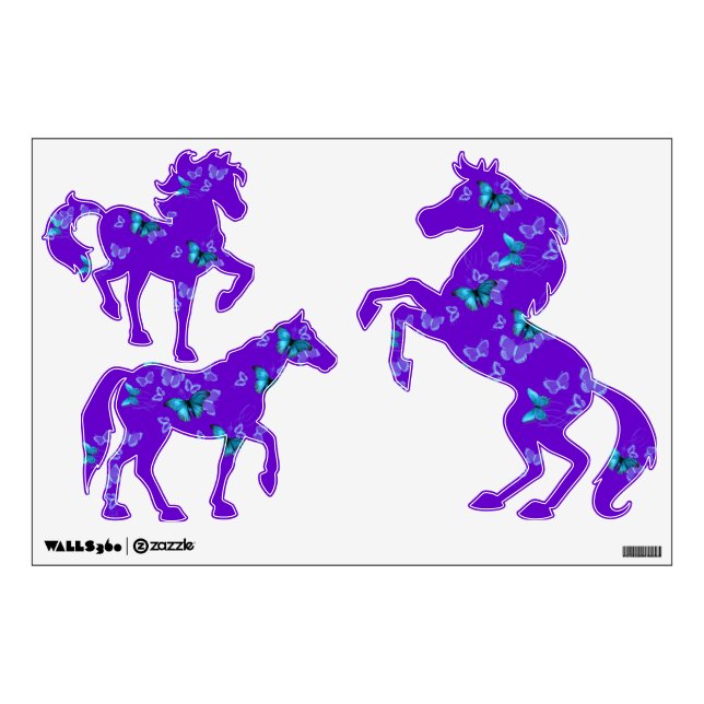 Purple Horses Blue Butterflies Wall Decal (Front)