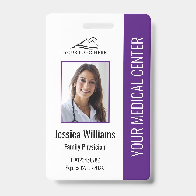 Purple Hospital Medical Employee Photo ID Badge (Front)