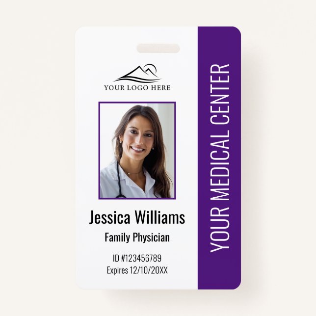 Purple Hospital Medical Employee Photo ID Badge (Front)
