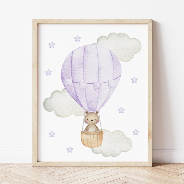 Purple Hot Air Balloon, Animals, Bear, Stars Photo Print (Creator Uploaded)