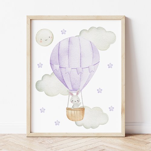 Purple Hot Air Balloon Animals Bunny Moon Photo Print