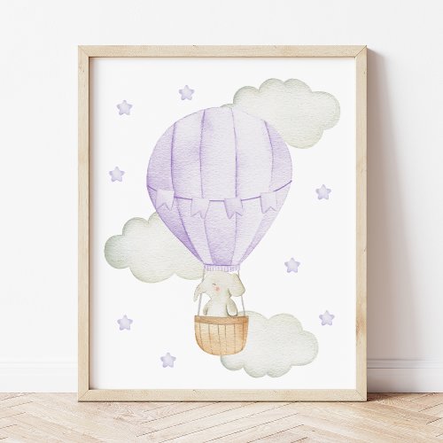 Purple Hot Air Balloon Animals Elephant Stars Photo Print