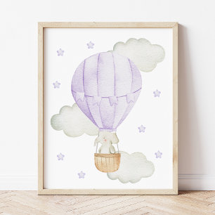Purple Hot Air Balloon, Animals, Elephant, Stars Poster