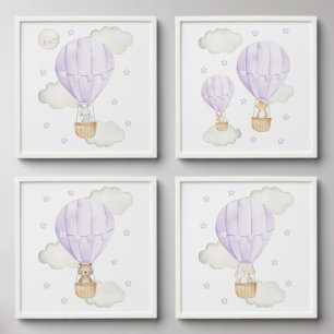 Purple Hot Air Balloon, Animals, Gender Neutral Peel And Stick Photo Tile